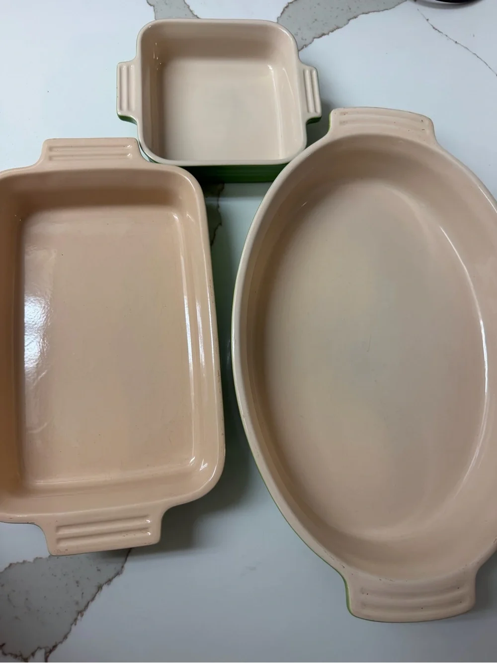 Le Creuset Poterie Ceramic Square Oval Baking Dishes Apple Green 5” 6x10 9x13